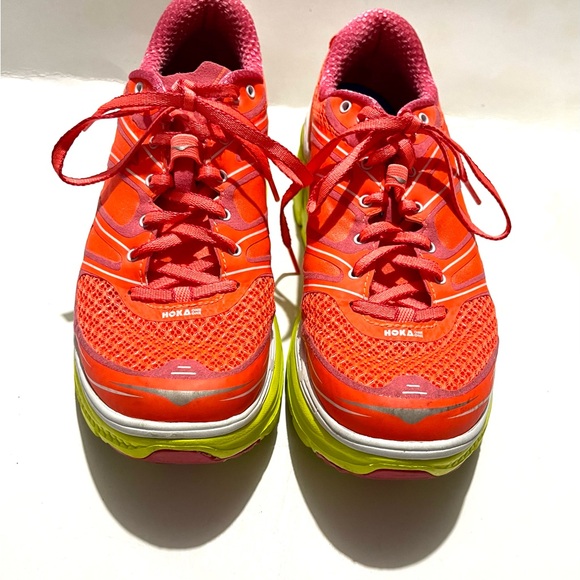 Hoka one conquest 2 bright neon coral orange running shoes sneakers women’s 9.5 - Picture 5 of 13